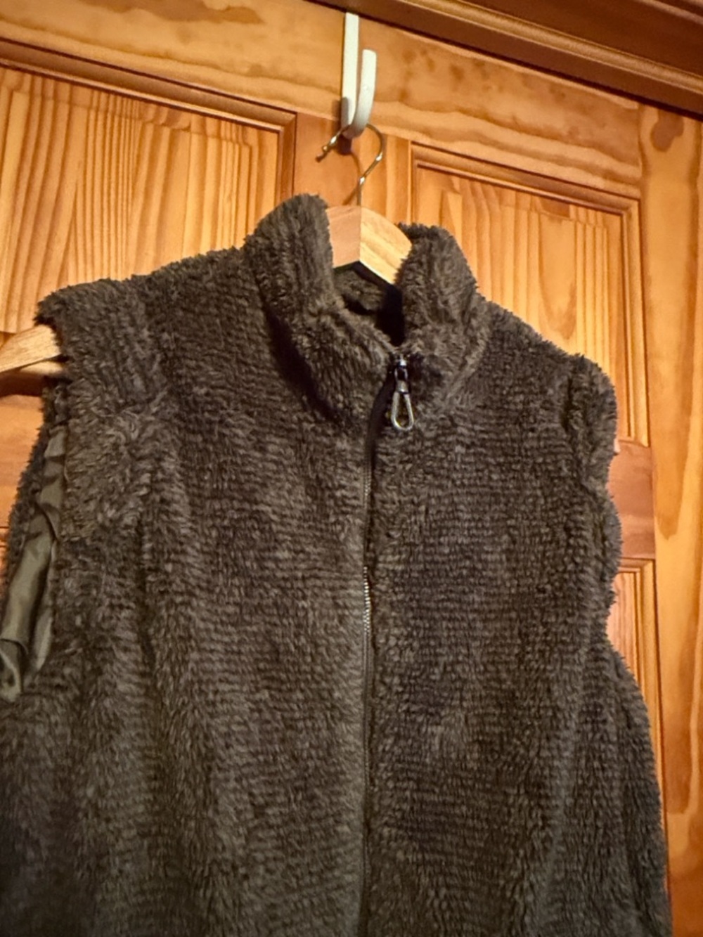 Democracy Cozy Plush Full Zip Vest in Dark Olive - Picture 3 of 8